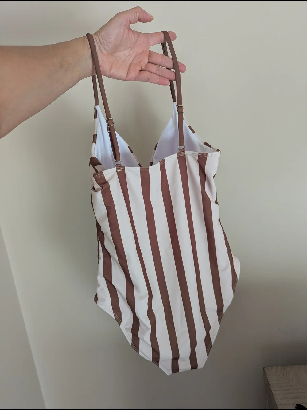 New- One-Piece Swimsuit - Brown & White Stripes